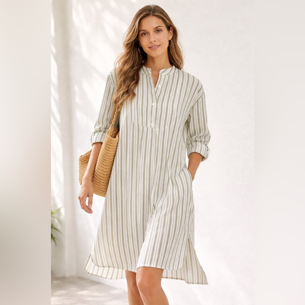 Airelles Liquette Stripe Cotton Shirt Dress L NWOT French Vacation Beach